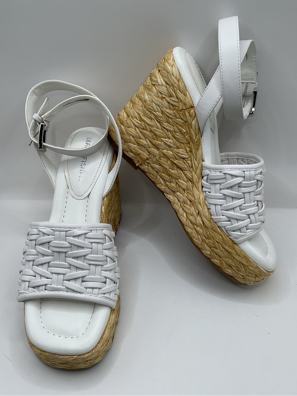 Marc Fisher White Espadrille Platform Wedge Sandals